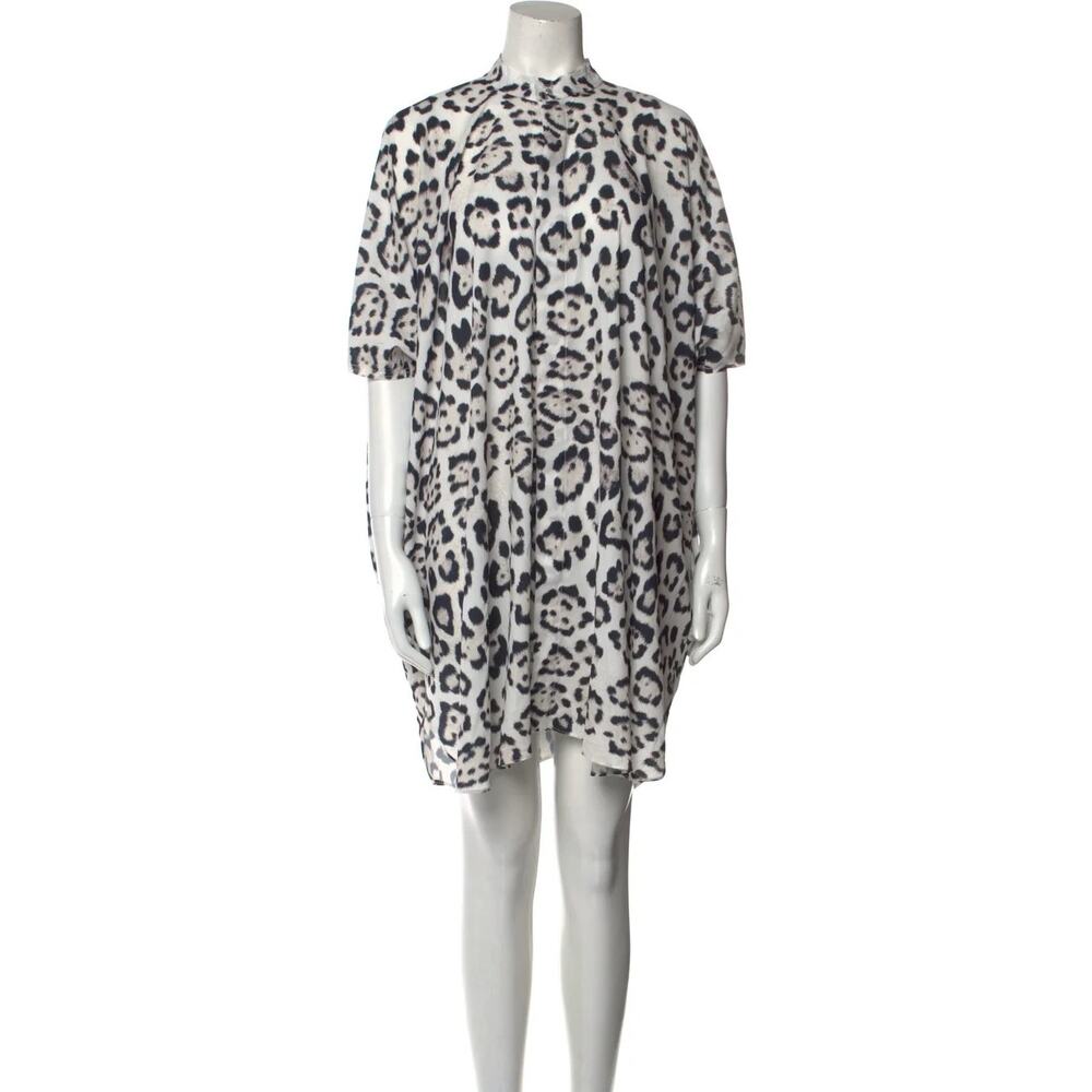 Baja East White and Black Leopard Print Midi Dress